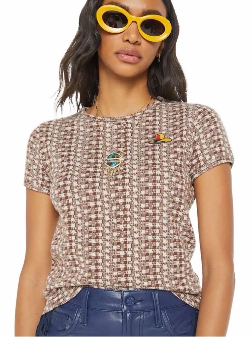 MOTHER Itty Bitty Ringer Check It Cowboy Tee